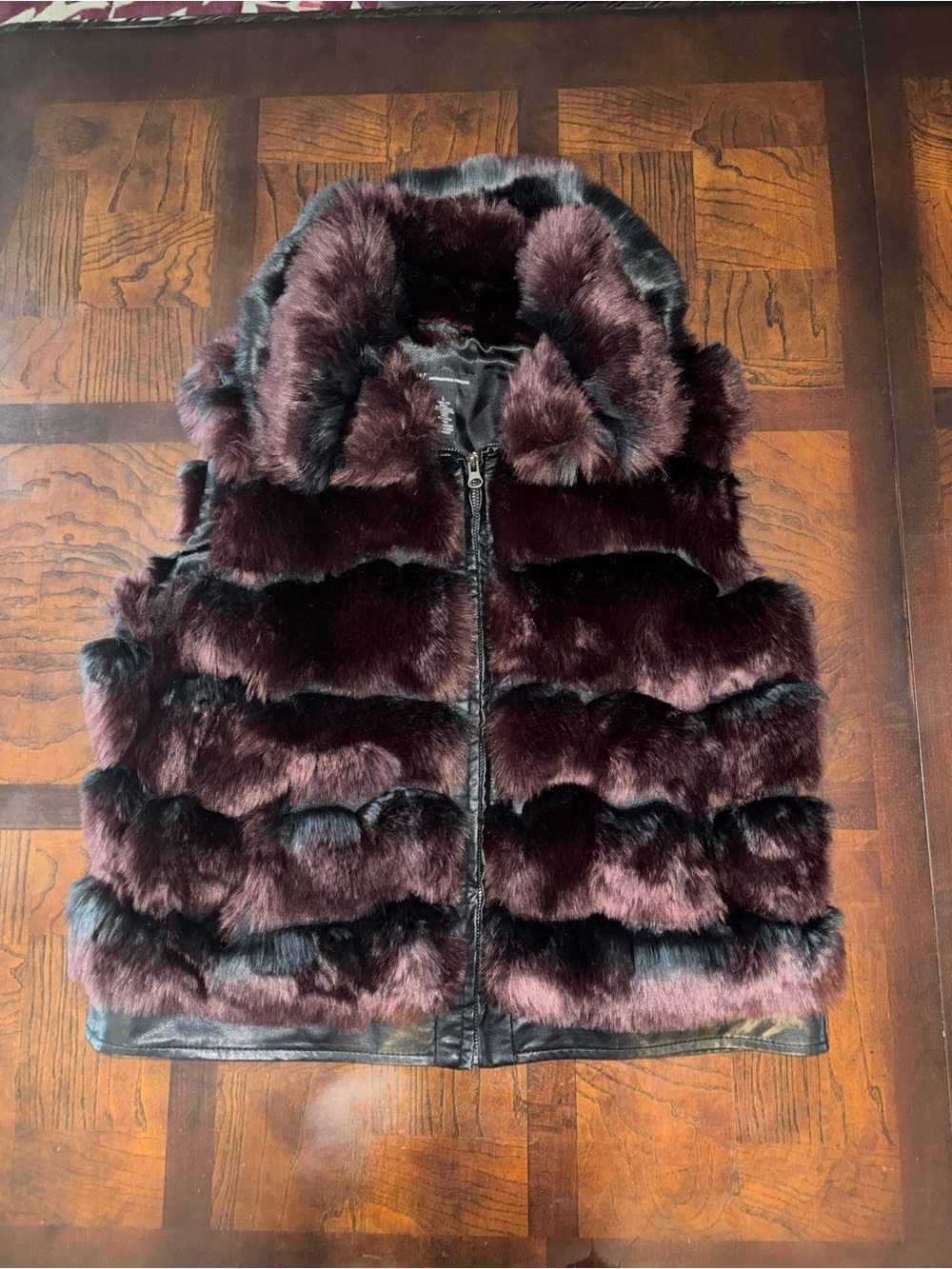 INC International Concepts Faux Fur Hooded Vest in Plum